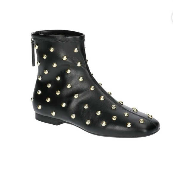 Scoop Shoes - Elegant Black and Gold Studded Ankle Booties